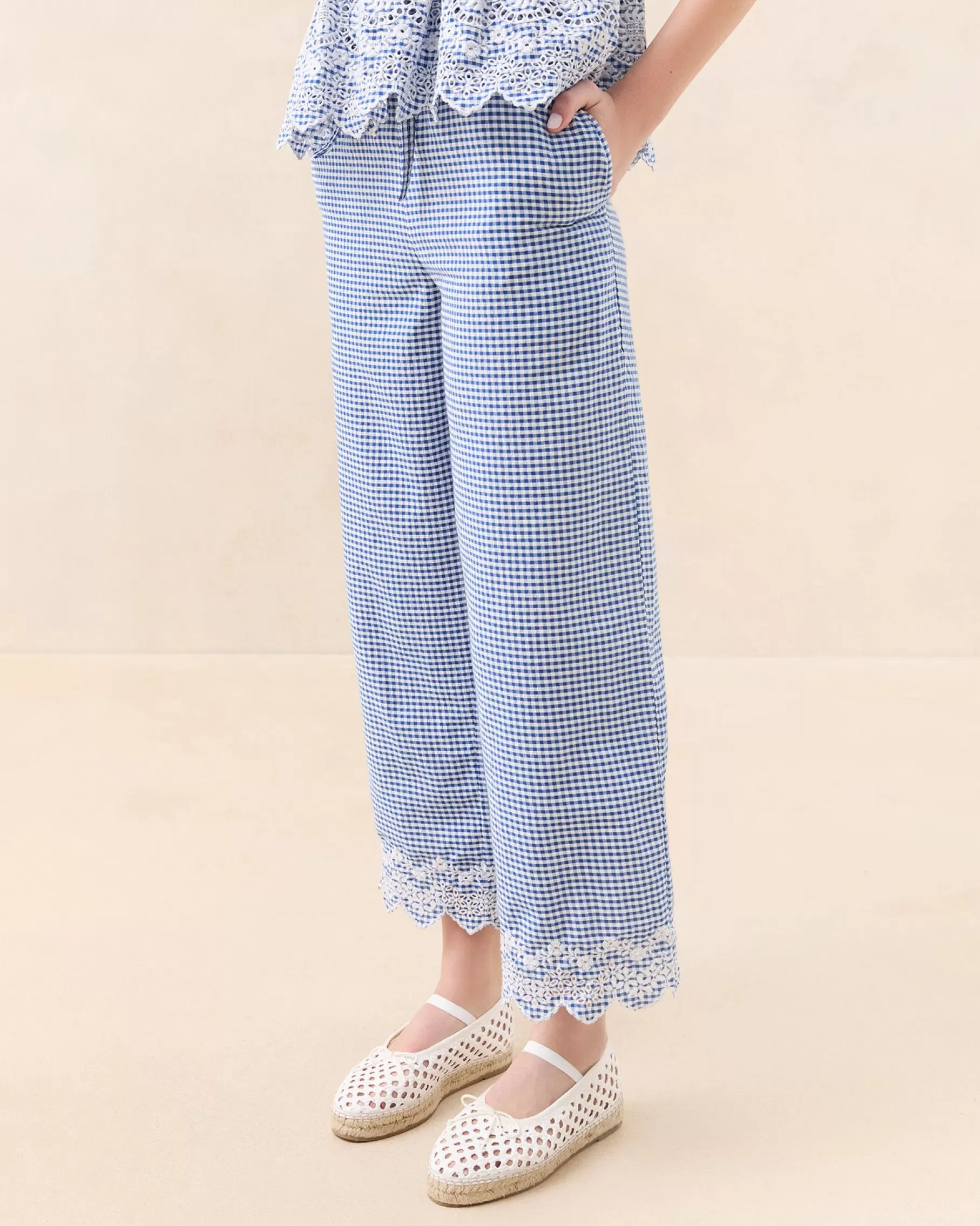 Discount Blake Blue Gingham Embroidered Pant Matching Sets | Bottoms