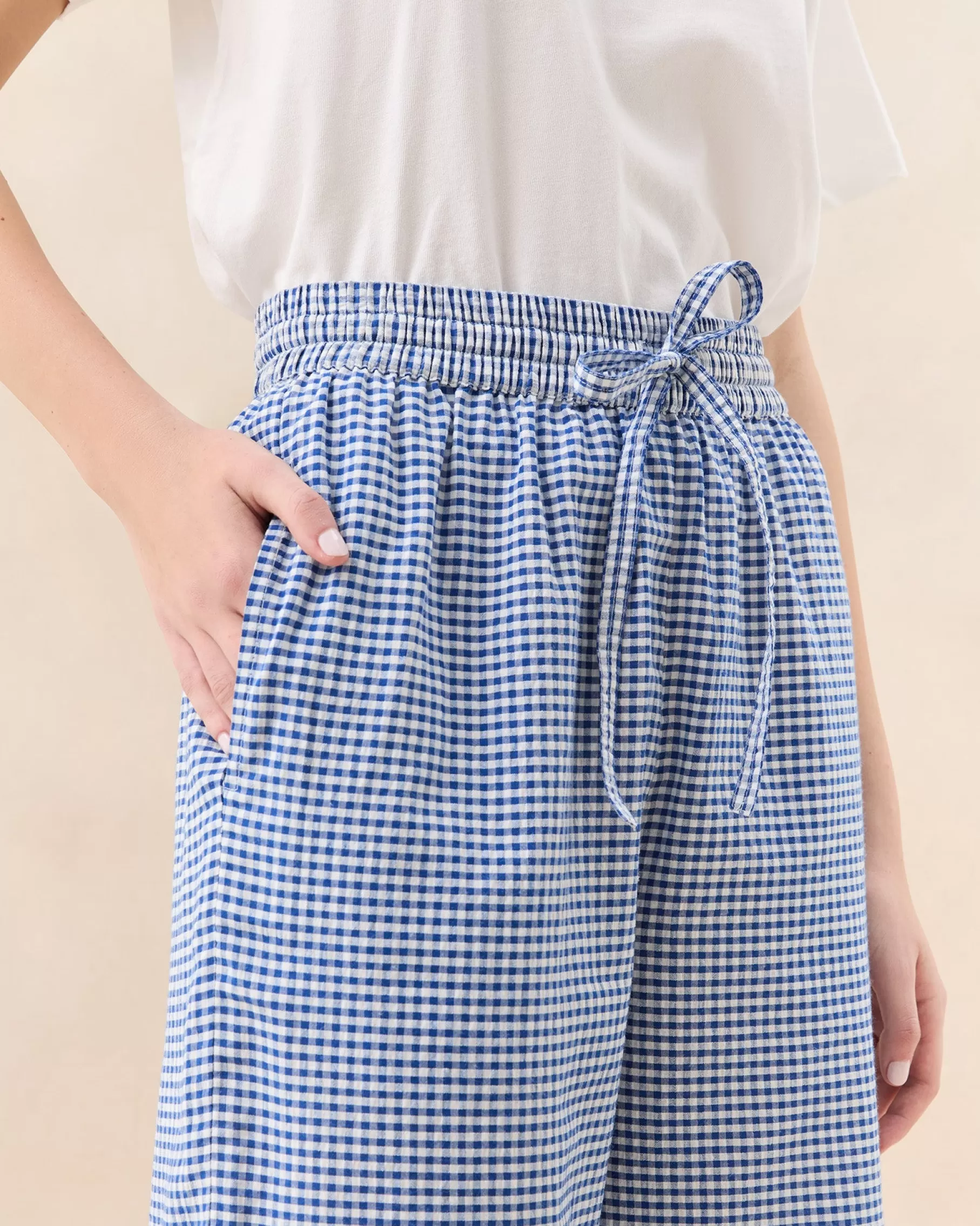 Discount Blake Blue Gingham Embroidered Pant Matching Sets | Bottoms