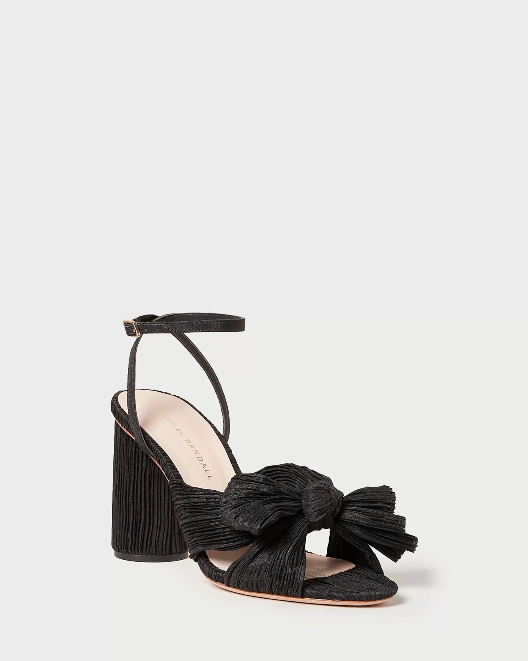 New Camellia Pleated Bow Heel Heeled Sandals