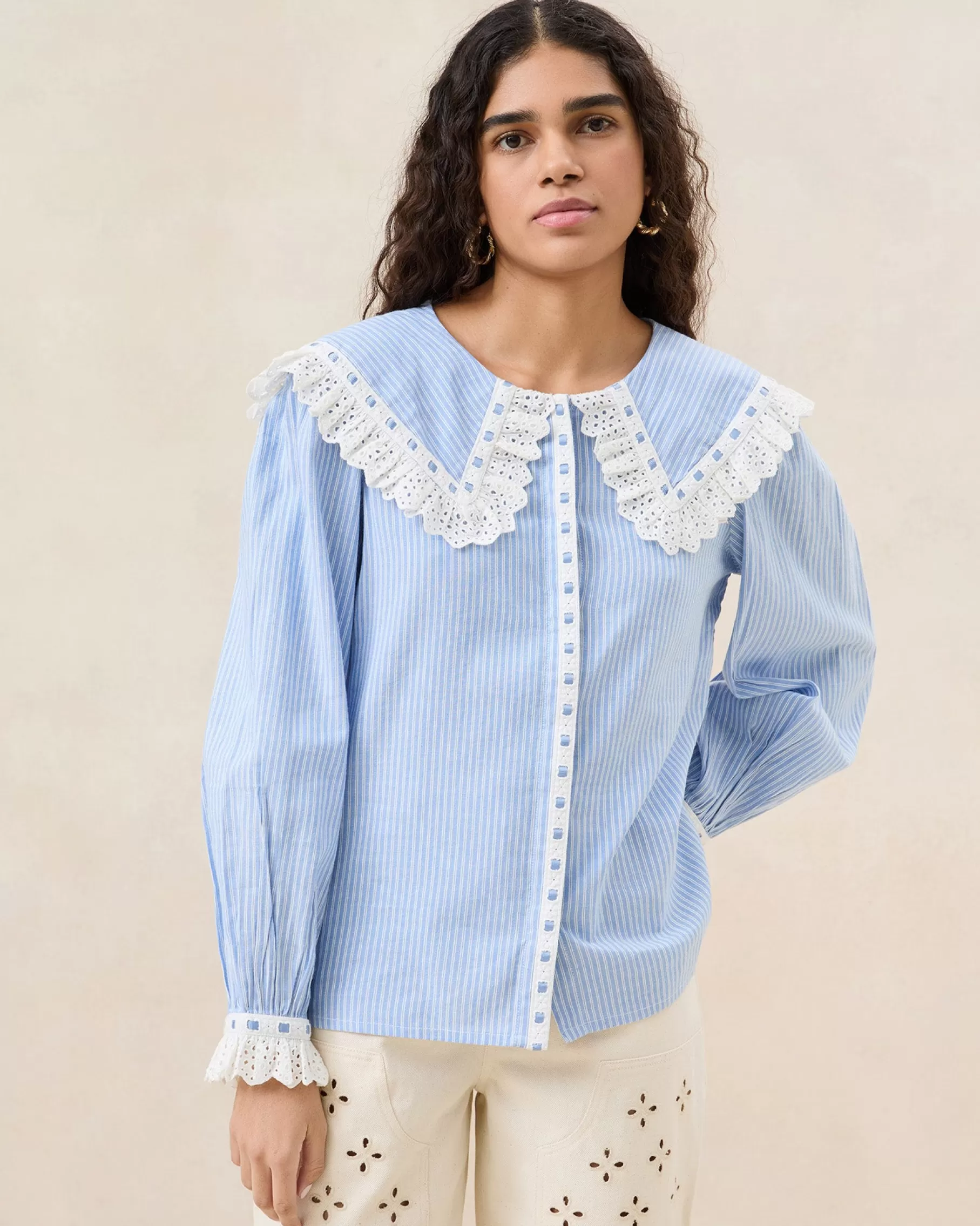 Cheap Daisy Blue Broderie Collared Blouse Casual Staples | Jessie Loves