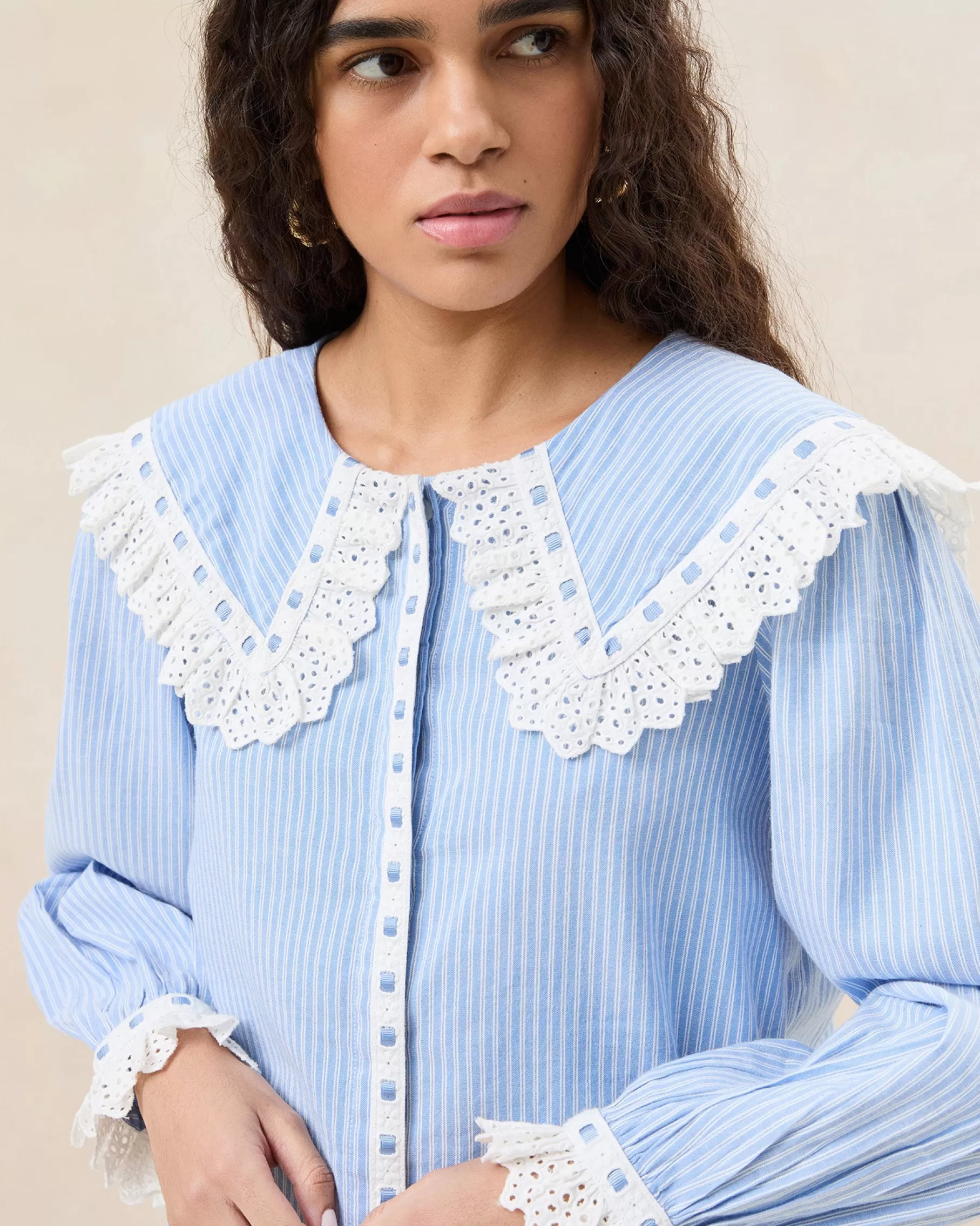 Cheap Daisy Blue Broderie Collared Blouse Casual Staples | Jessie Loves