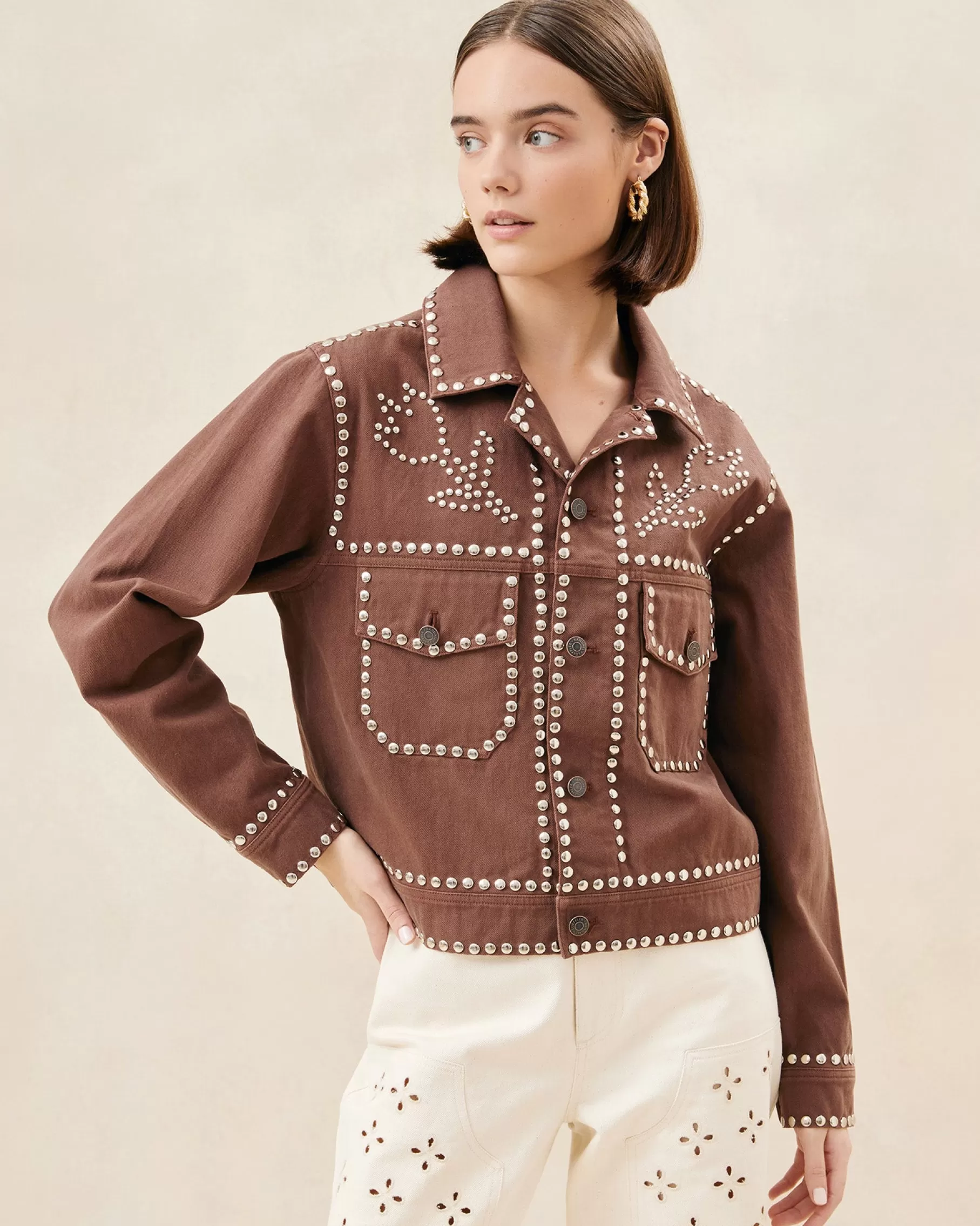 Fashion Elijah Espresso Studded Denim Jacket Casual Staples | Jessie Loves