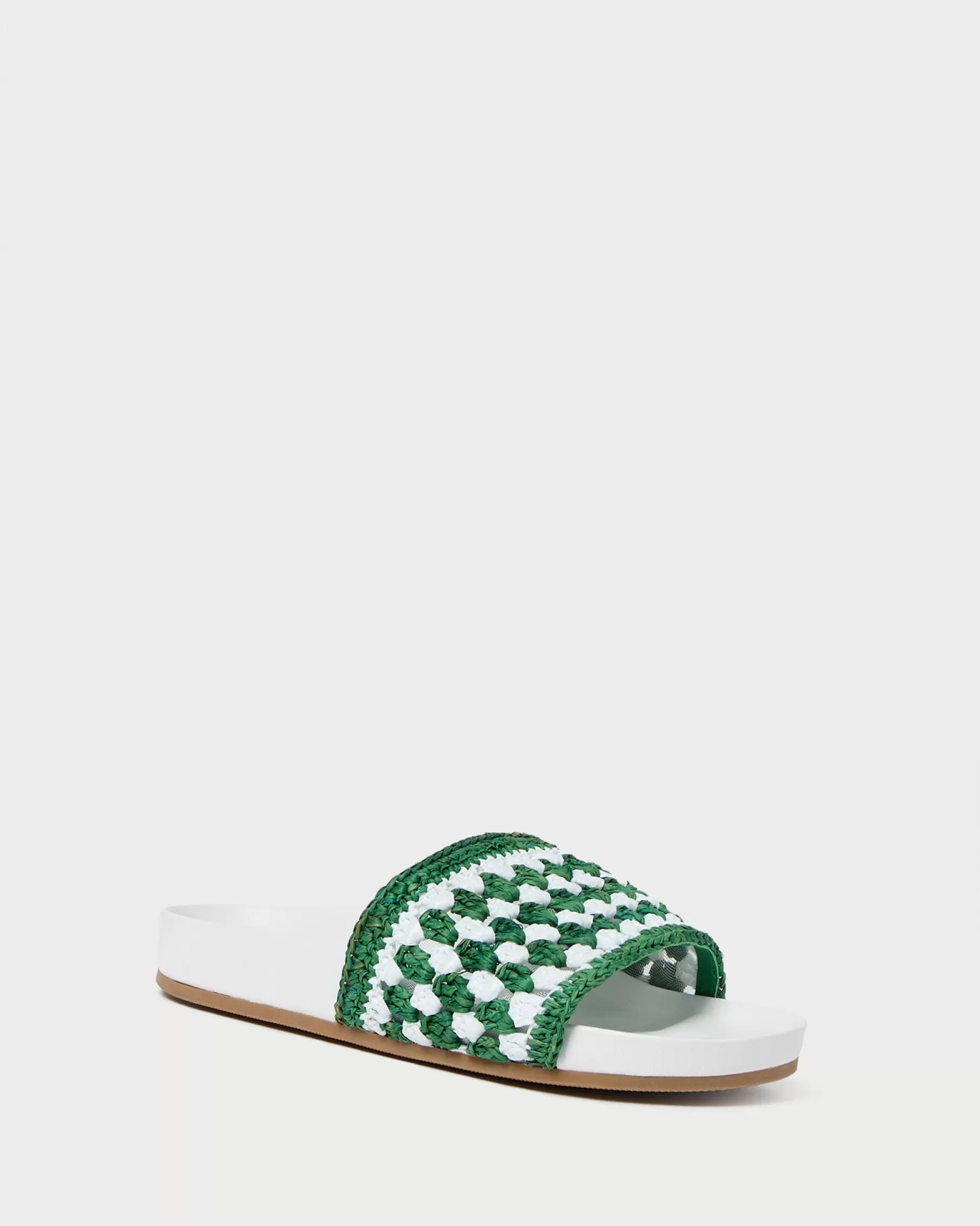 New Henri Green/White Crochet Raffia Sandal Flat Sandals