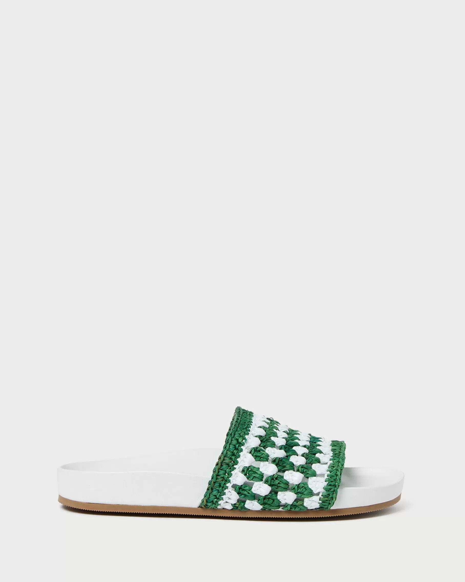 New Henri Green/White Crochet Raffia Sandal Flat Sandals