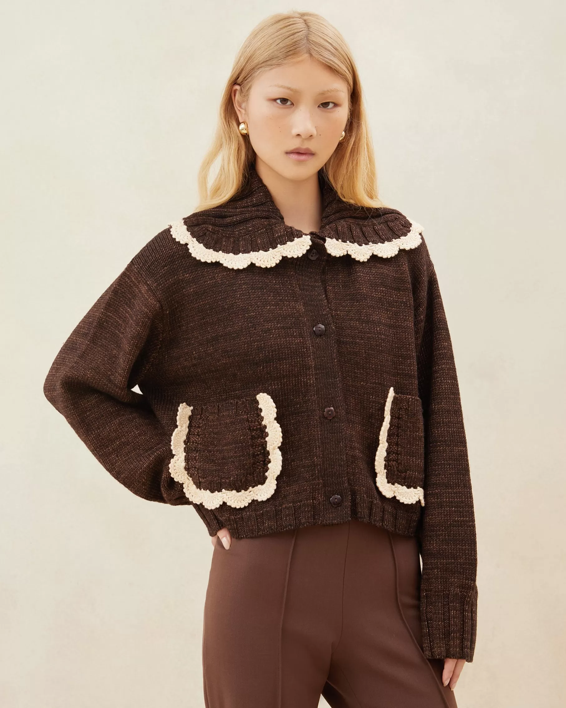 Store Lo Brown/Cream Collared Cardigan Knitwear