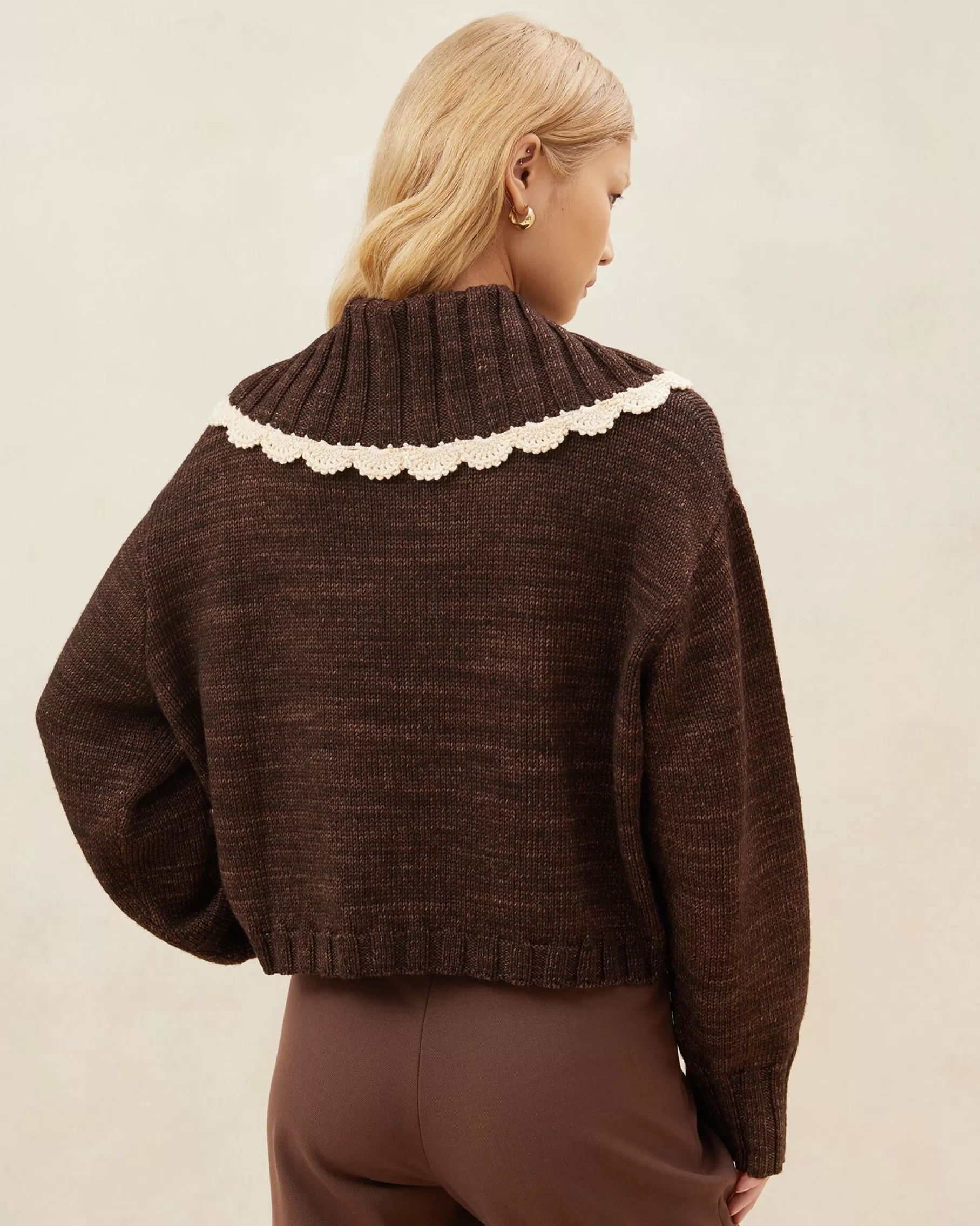 Store Lo Brown/Cream Collared Cardigan Knitwear