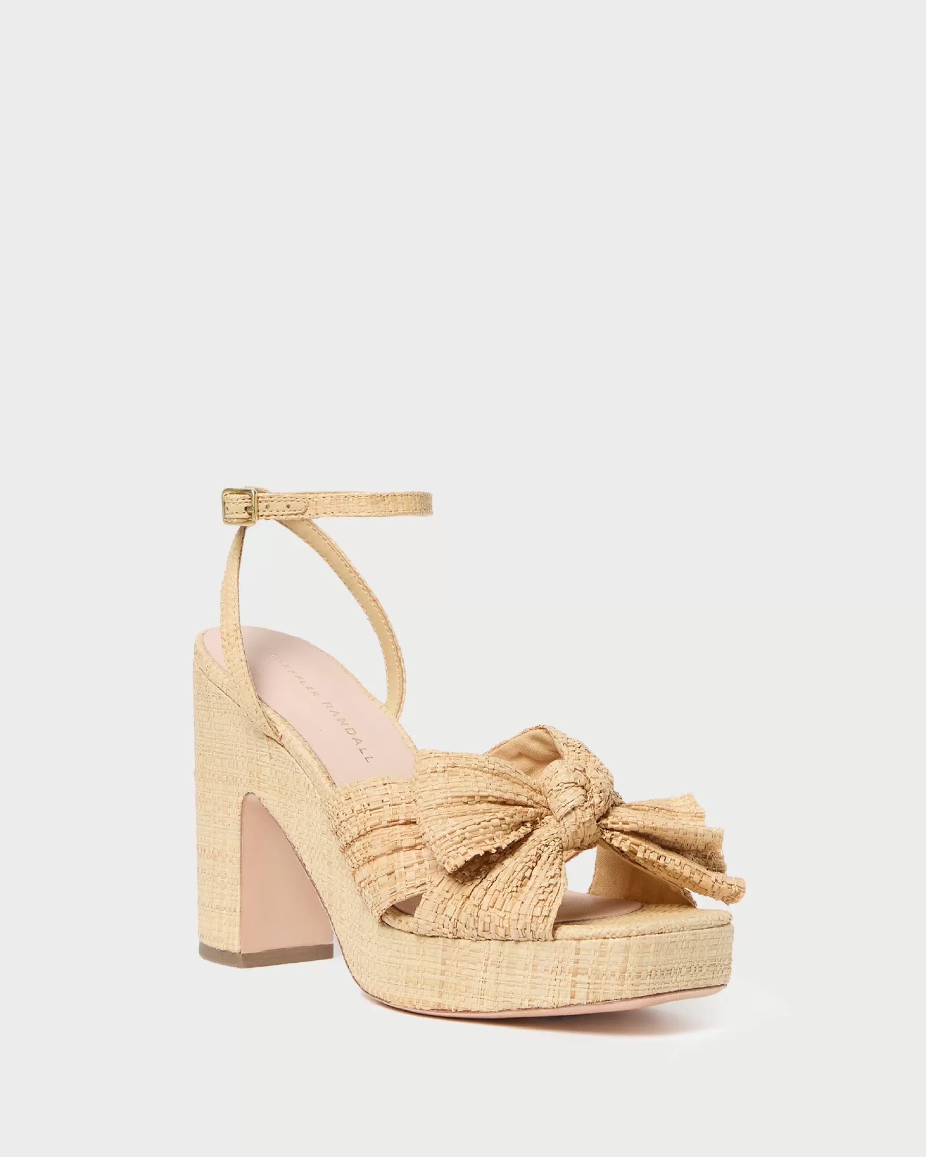 Hot Lucia Natural Pleated Bow Platform Heeled Sandals