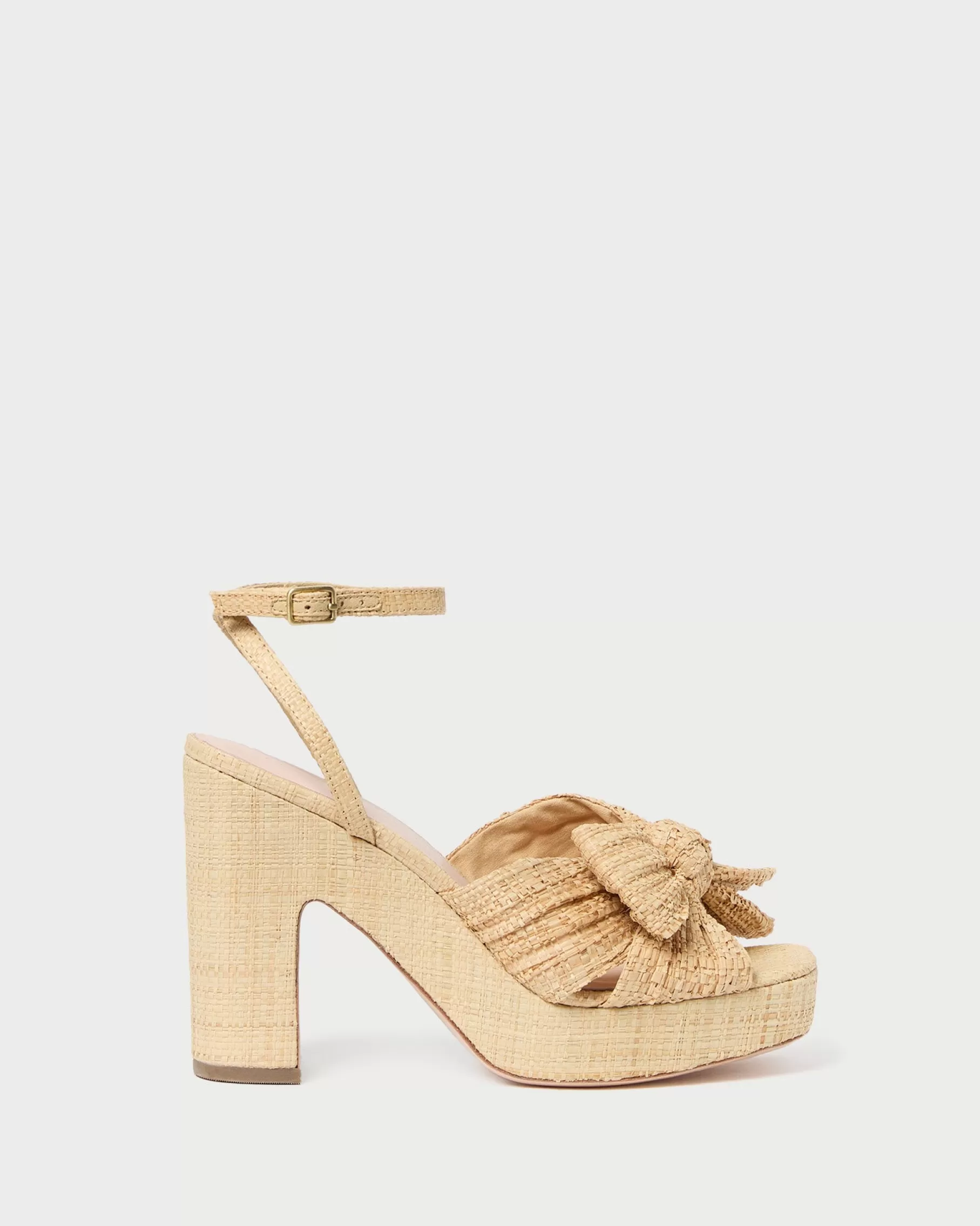 Hot Lucia Natural Pleated Bow Platform Heeled Sandals