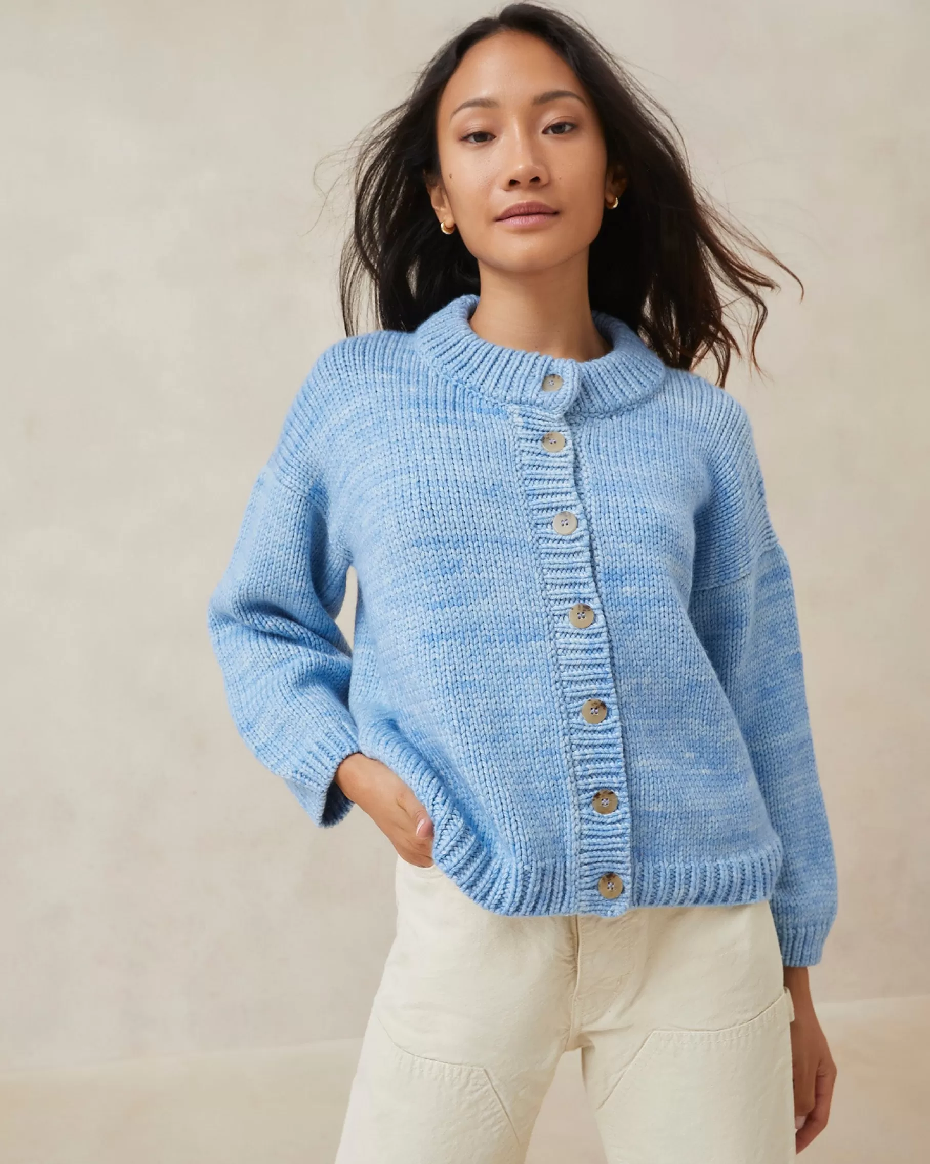 Store Maddie Blue Mock Neck Cardigan Knitwear