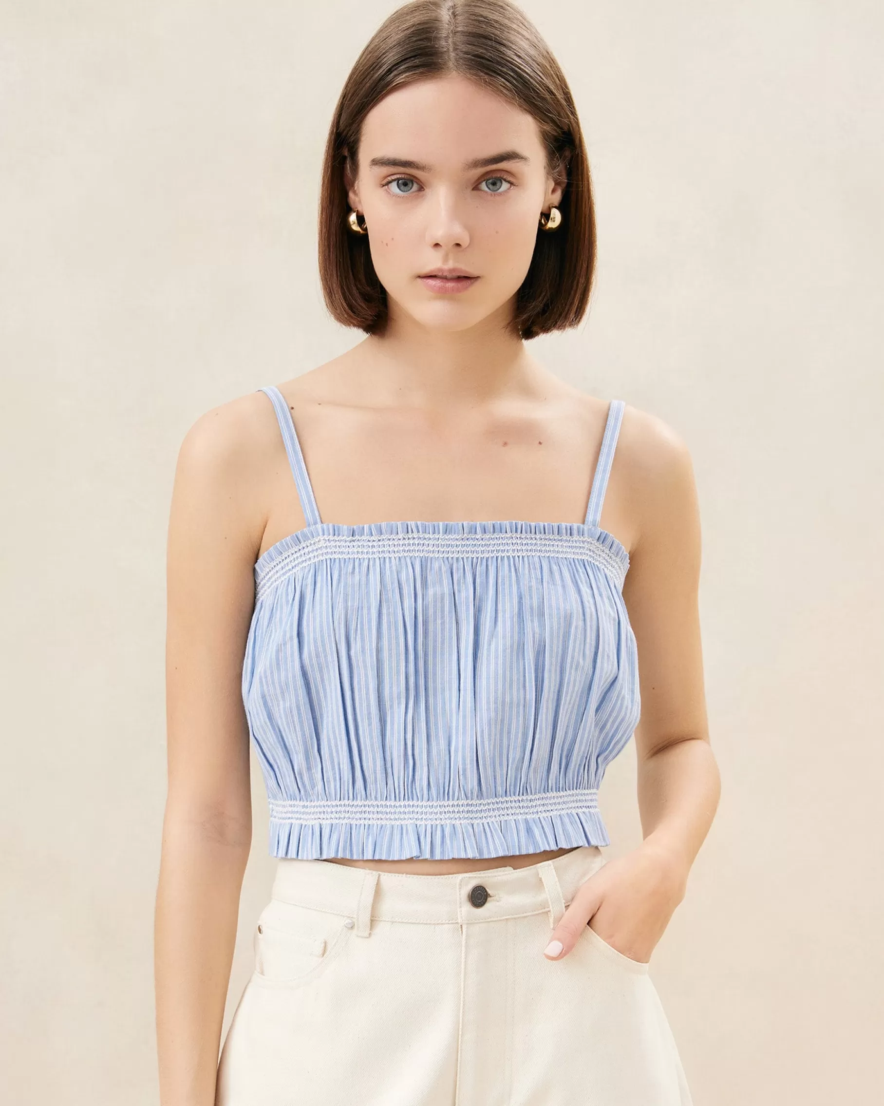 Online Maggie Blue/Cream Cinched Camisole Tops