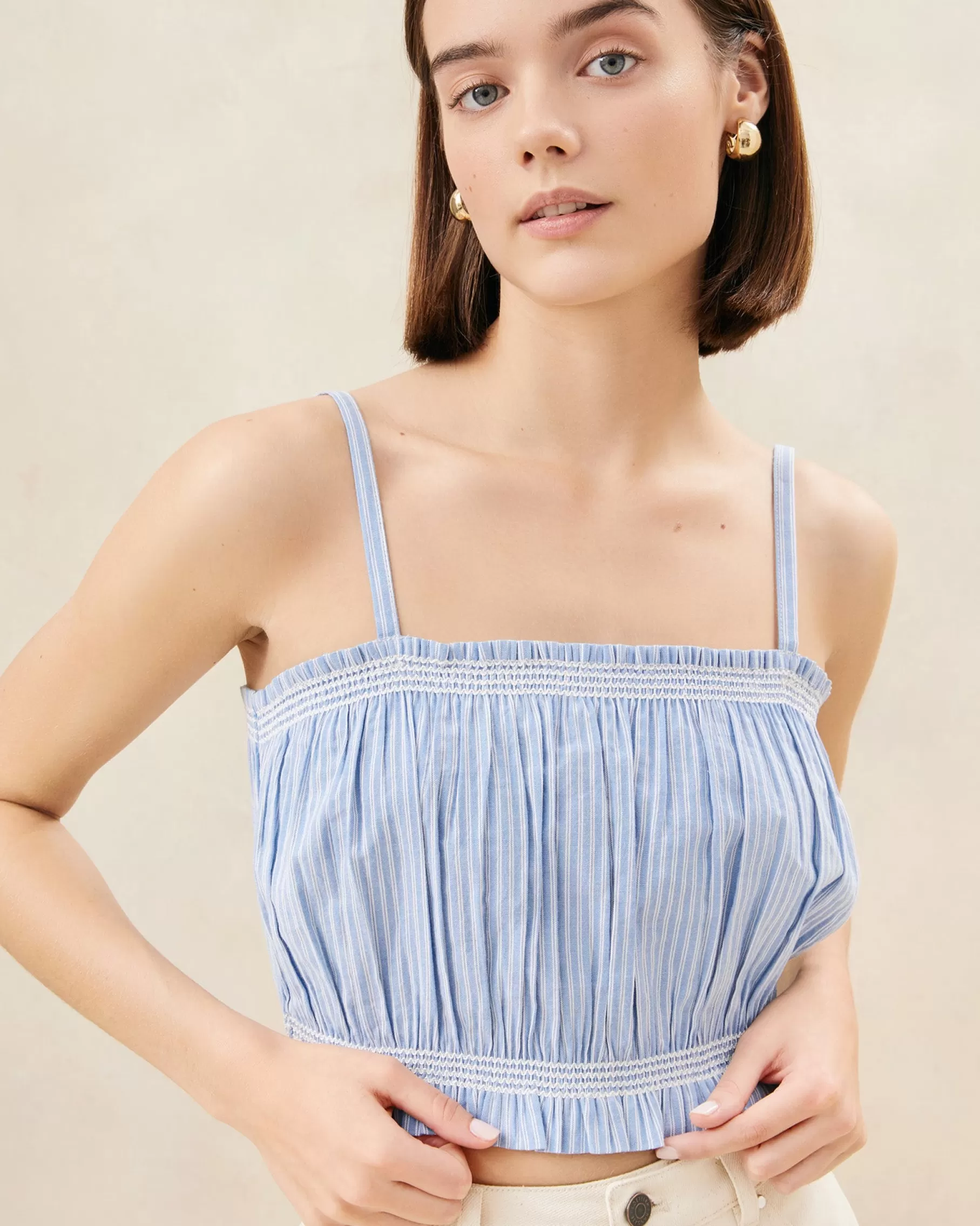 Online Maggie Blue/Cream Cinched Camisole Tops