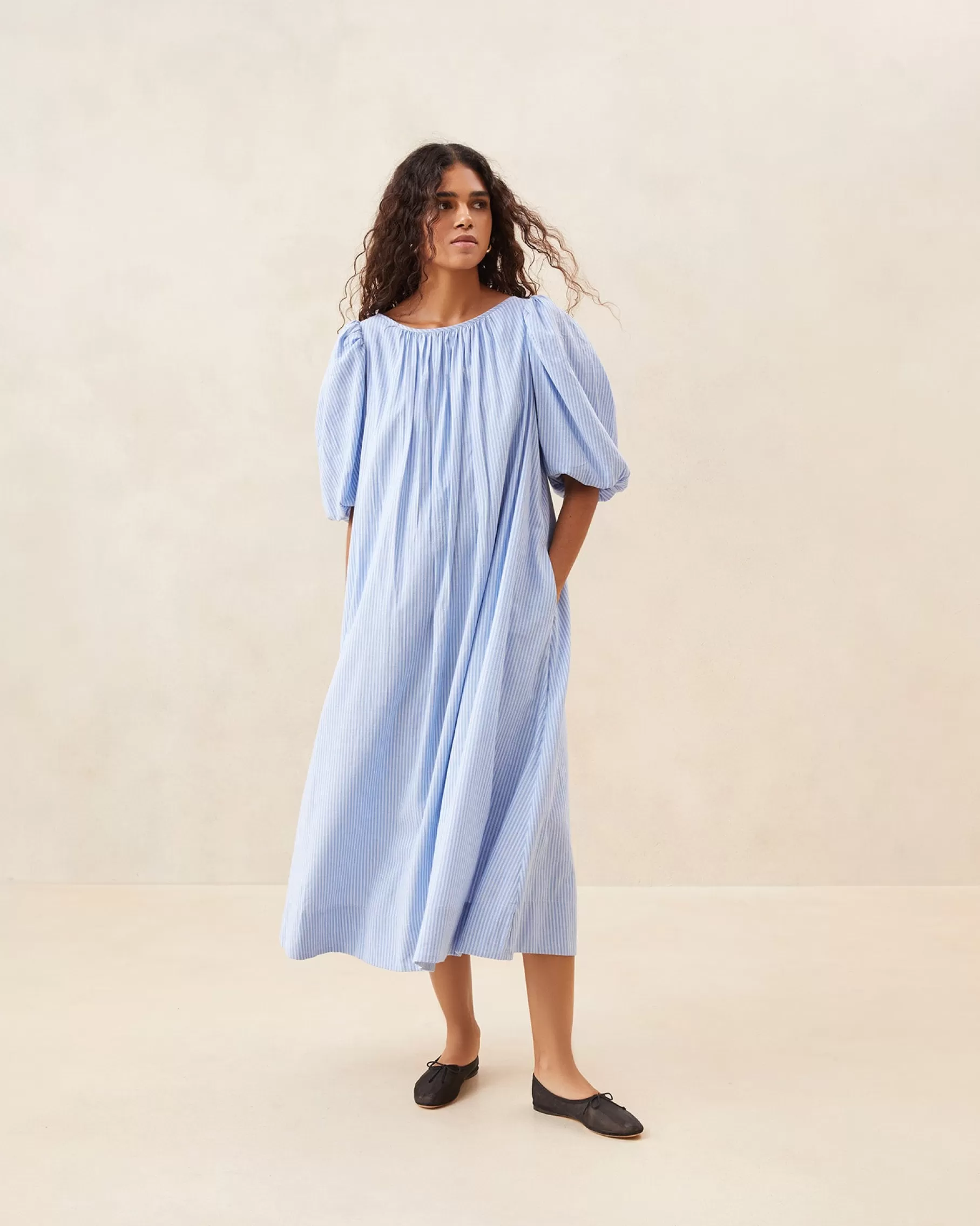 Store Mimi Blue Puff-Sleeve Dress Jessie Loves | Dresses