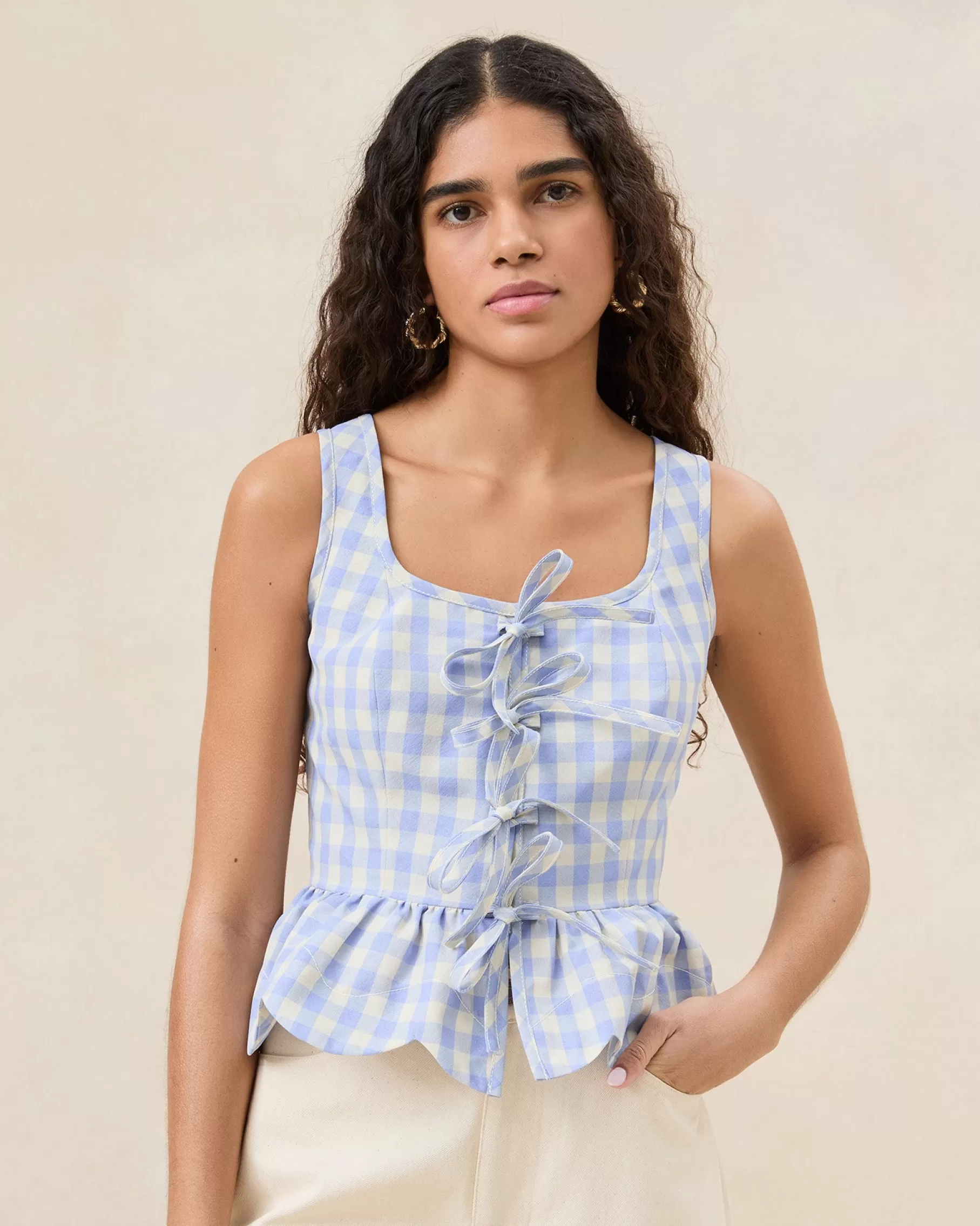 Clearance Pilar Blue Gingham Ruffle Top Jessie Loves | Tops